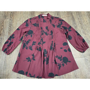 eshakti Wayward Fancies Dark Wine Red Black Floral Blouse Tunic Size XS/2